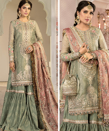 Pakistani Designer Embroidered Unstitched Net Material Suit 3 PC Shalwar Kameez