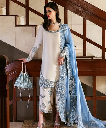Pakistani Designer Embroidered 1 Chiffon and 1 Cotton Suit  - 3 piece Shalwar Kameez